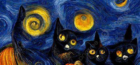 Van Gogh Style Black Cat Oil Painting Background, Van Gogh, Cat, Moon ...