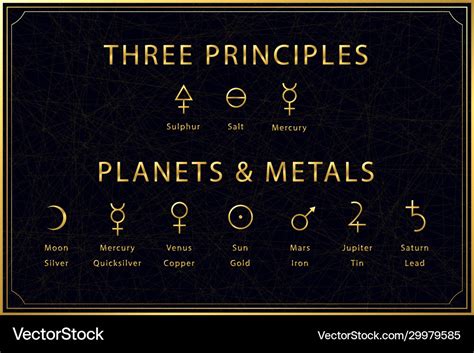 Alchemical golden symbols set on dark background Vector Image