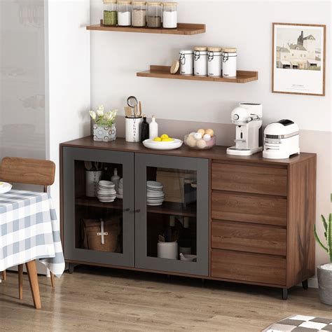 Modern 63" Sideboard Buffet Cupboard, Kitchen 2- Door Storage Cabinet ...