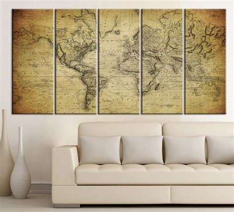 Vintage WORLD MAP Canvas Print on Old World - Old World Map 5 Piece ...