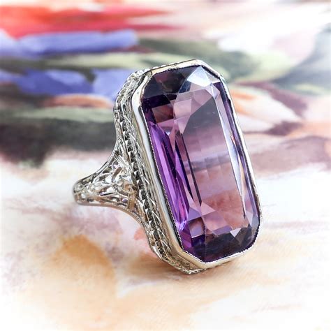 Antique Emerald Cut Amethyst Solitaire Ring Circa 1928 9.85ct Art Deco ...