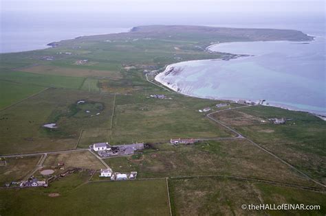 St Anne’s Kirk, Papa Westray, from the air – David at the HALL of EINAR