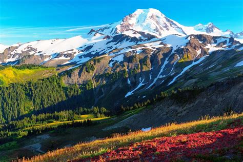 Aerial photo of snow covered mountain, mountains, snowy peak, morning ...