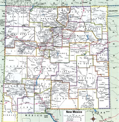 New Mexico county map with cities roads towns highway counties