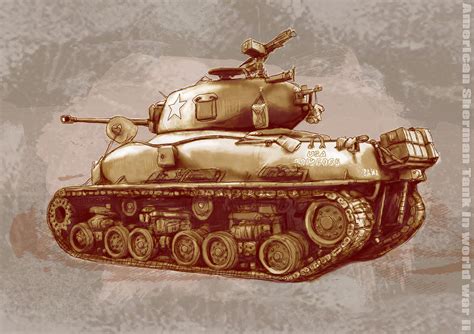 Us Sherman Tank In World War 2 - Stylised Modern Drawing Art Sketch ...