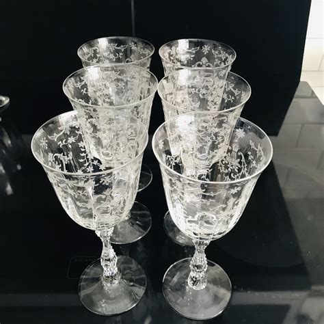 Vintage 6 Claret Tall Wine Glasses Fostoria Crystal Navarre Pattern ...