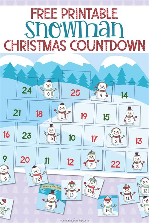 Free Printable Snowman Christmas Countdown Calendar | Sunny Day Family