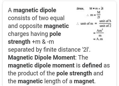 The units of magnetic pole strength and magnetic dipole moment of a bar ...