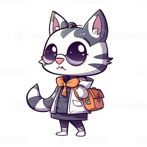 Cute cartoon cat in school uniform and backpack 26848284 PNG