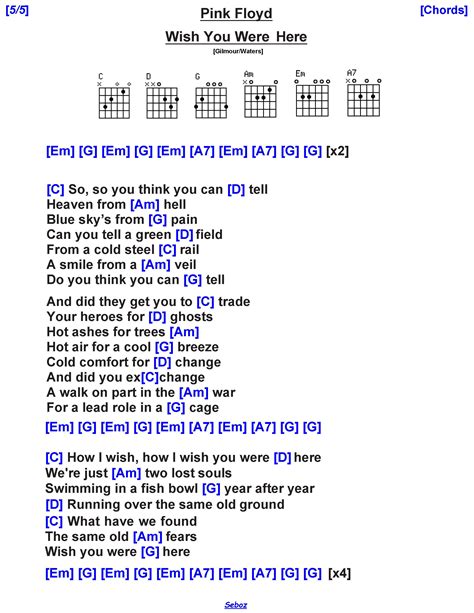 Pink Floyd - Wish You Were Here | Guitar chords and lyrics, Guitar ...