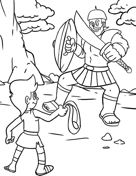 David and Goliath Coloring Page for Kids | Educative Printable ...