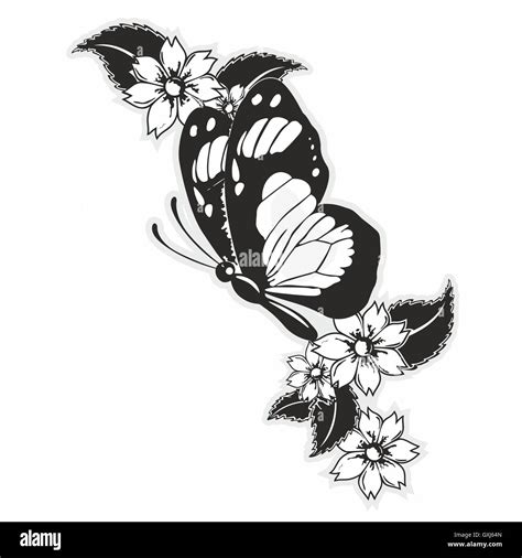 flying butterfly with flowers and leaves Stock Photo - Alamy