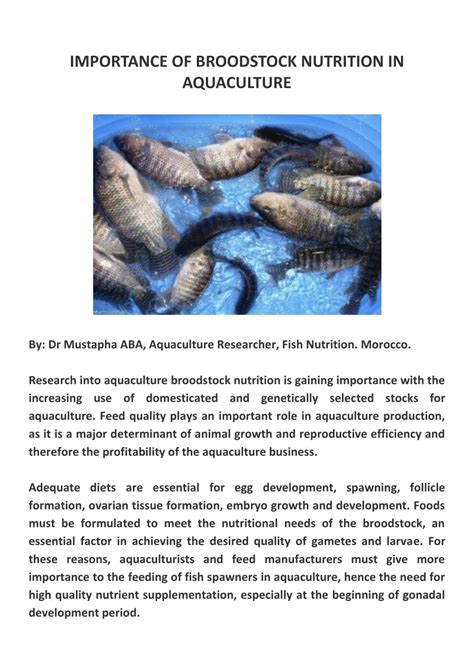 (PDF) IMPORTANCE OF BROODSTOCK NUTRITION IN AQUACULTURE