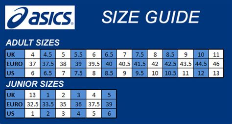 Asics Kids Shoe Size Chart