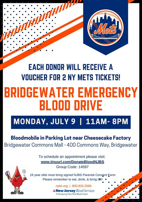 Bridgewater Commons Emergency Blood Drive - Pair of NY Mets Tickets to ...