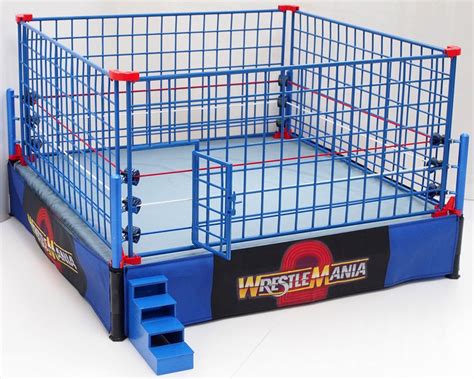 WWE (All-in-One-Combo) Authentic Scale Ring w/ Classic Blue Steel Cage ...