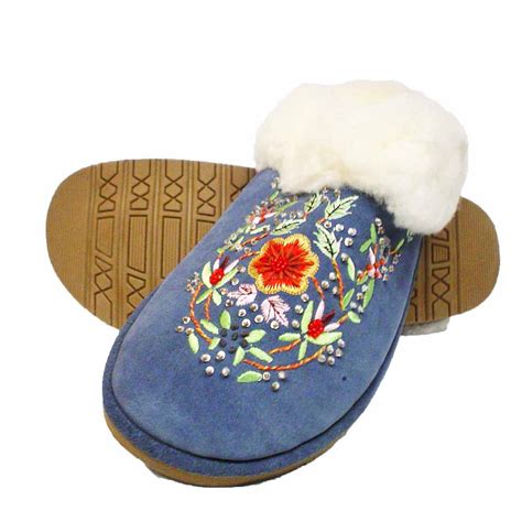 Cloud Nine Sheepskin Women Slippers Flowers Design Blue Size Ladies ...