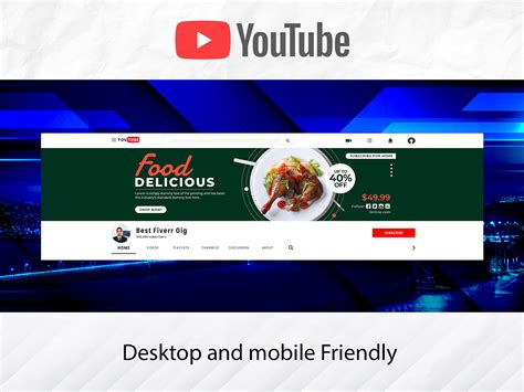 food youtube channel banner art, cover design template by Free mockup ...