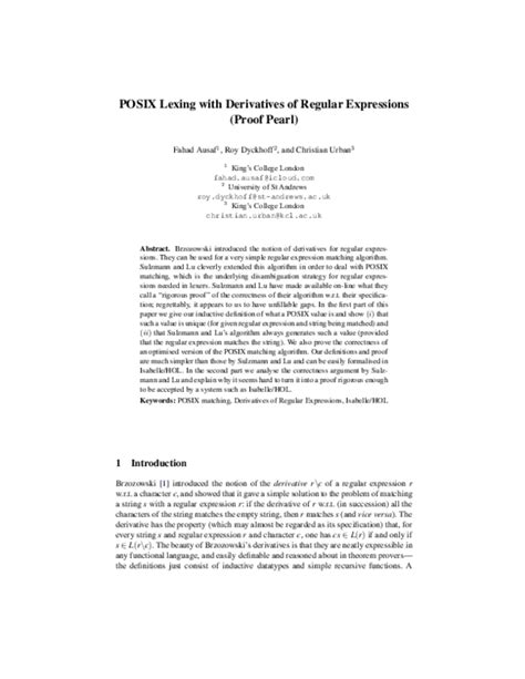 (PDF) POSIX Lexing with Derivatives of Regular Expressions (Proof Pearl ...