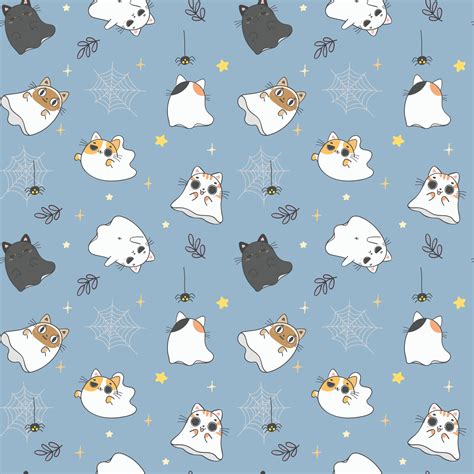 cute ghost kitten cat halloween pattern seamless background cartoon ...