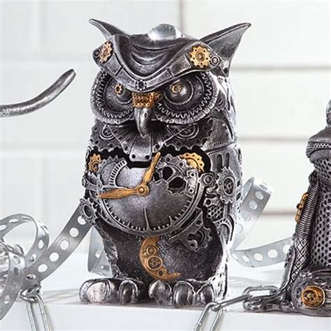 Ocala Polyresin Steampunk Owl Stand Sculpture In Silver | Furniture in ...