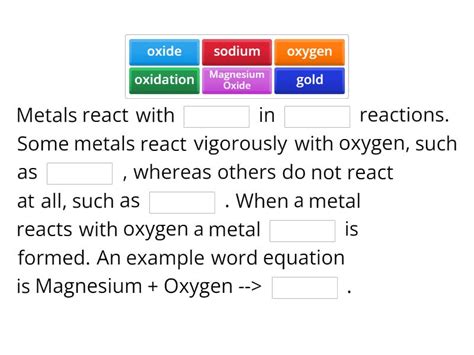 Oxidation of metals - Complete the sentence