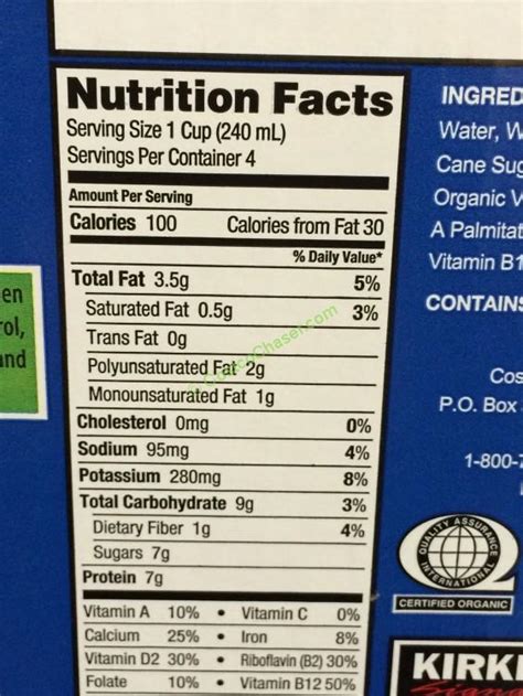 Kirkland Soy Milk Nutrition Facts - Nutrition Pics