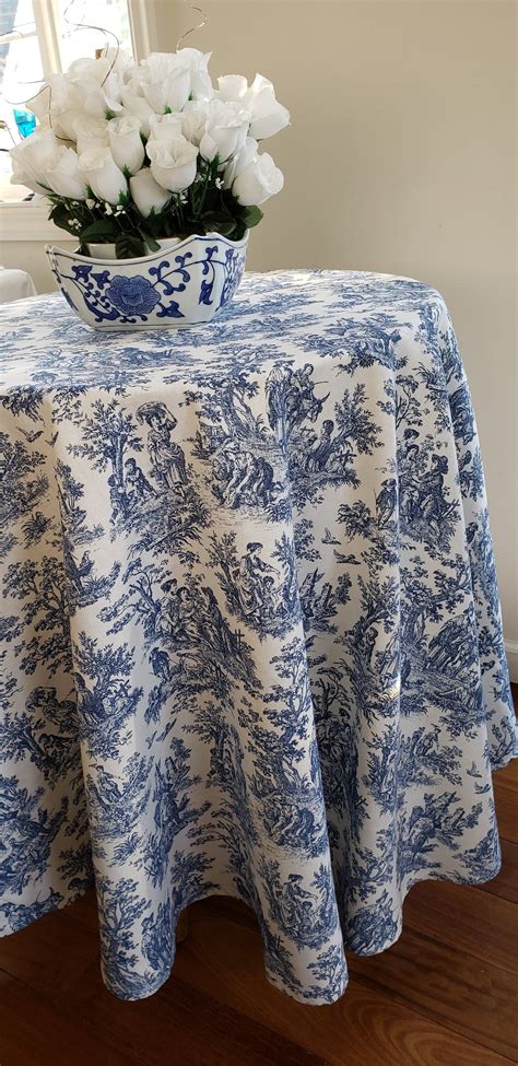 90 round tablecloth Blue toile tablecloth Waverly | Etsy