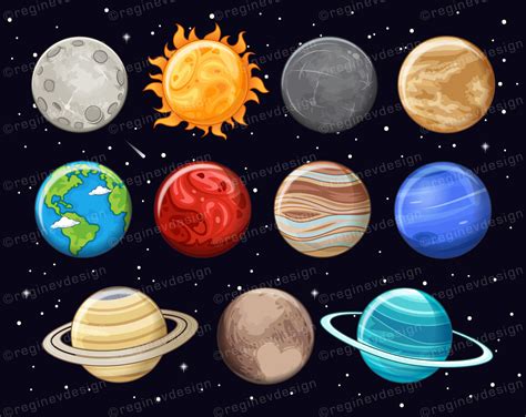 Solar System Clipart, Planets Cartoon, Cute, Sun, Moon, Globe, Earth ...