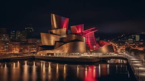 Premium AI Image | Night view of Guggenheim Museum Bilbao