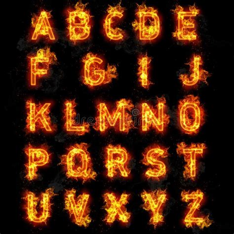 Fire font text all letters of alphabet on black background. Fire font ...