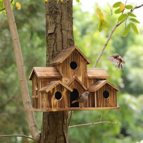 Decorative Wood 6-Hole Bird House for Courtyard & Backyard, Cute Gift ...