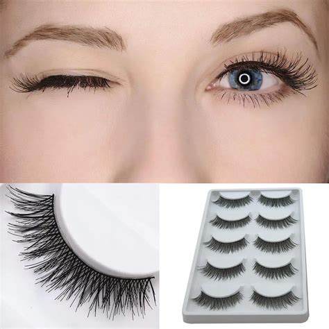 5 Pairs Cross Lengthen Cheap False Eyelashes Natural Looking Fake ...