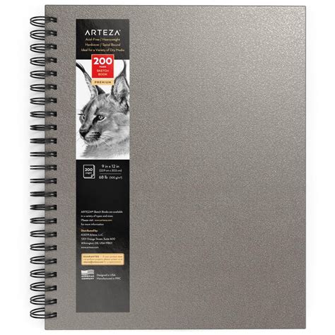 Sketchbook, Spiral-Bound Hardcover, Gray, 9" x 12” | ARTEZA