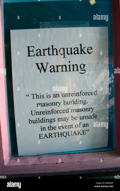 Sign "Earthquake Warning" at a building in Monterey, California Stock ...