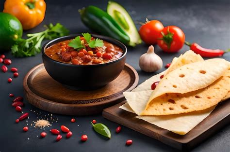 Premium AI Image | a bowl of salsa with tortillas and tomatoes