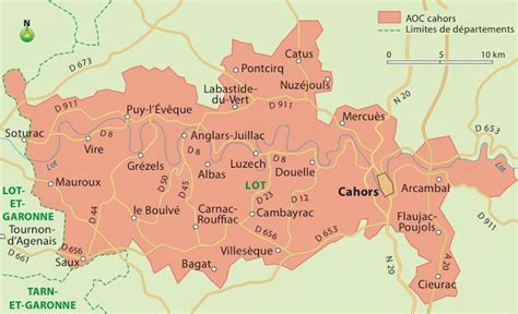 Map of the vineyards of the Cahors appellation in the South West of ...