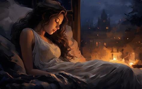 Premium AI Image | young woman sleeping on her bed digital painting