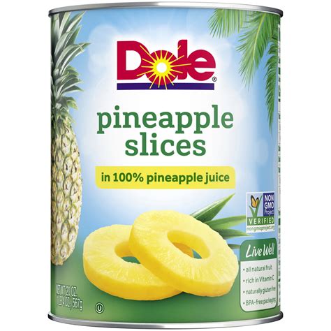 Dole Pineapple Slices in 100% Pineapple Juice, Canned Pineapple, 20 Oz ...