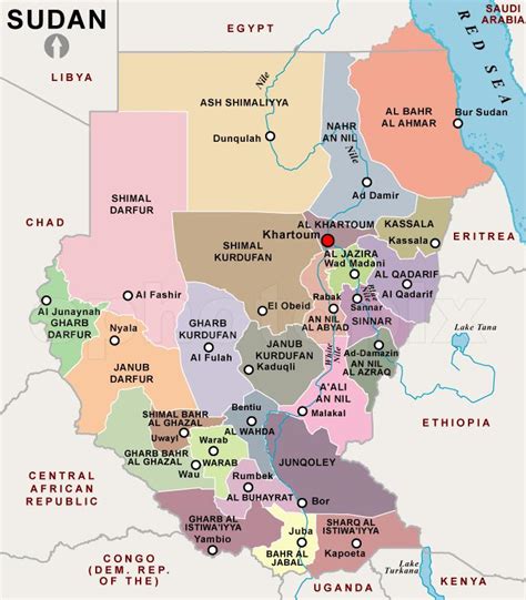 Sudan regions map - Map of Sudan regions (Northern Africa - Africa)