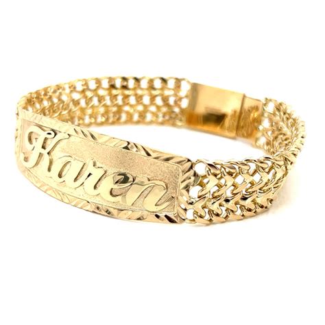 14k Womens Gold Petatillo ID Bracelet with Gold Name Overlay — MyAZGold