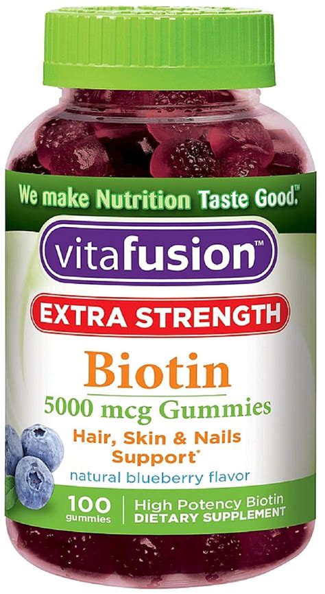 Vitafusion Extra Strength Biotin Gummies 5000 mcg, Blueberry 100 ea ...