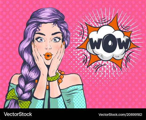 Wow pop art surprised woman beautiful face Vector Image