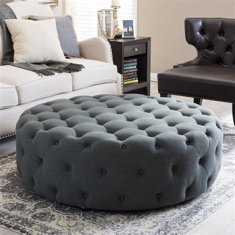 Baxton Studio Cardiff Dark Gray Linen Modern Tufted Ottoman | Wholesale ...