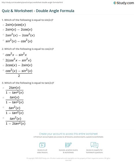 Double Angle Identities Worksheet