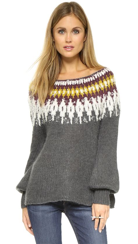 Lyst - Free People Baltic Fair Isle Sweater - Grey Combo in Gray