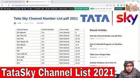 Tata Sky Channel 2021 | Tatasky Channel Number 2021 | Newslob - YouTube