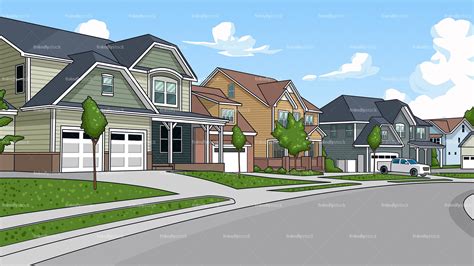 Suburban Neighborhood Background Cartoon Vector Clipart - FriendlyStock