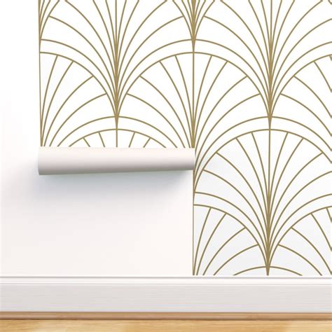 Removable Water-Activated Wallpaper Art Deco Gold White Floral Burst ...