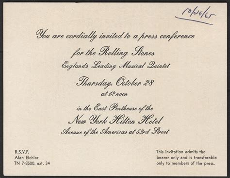 Lot Detail - Rolling Stones 1965 Press Conference Invitation